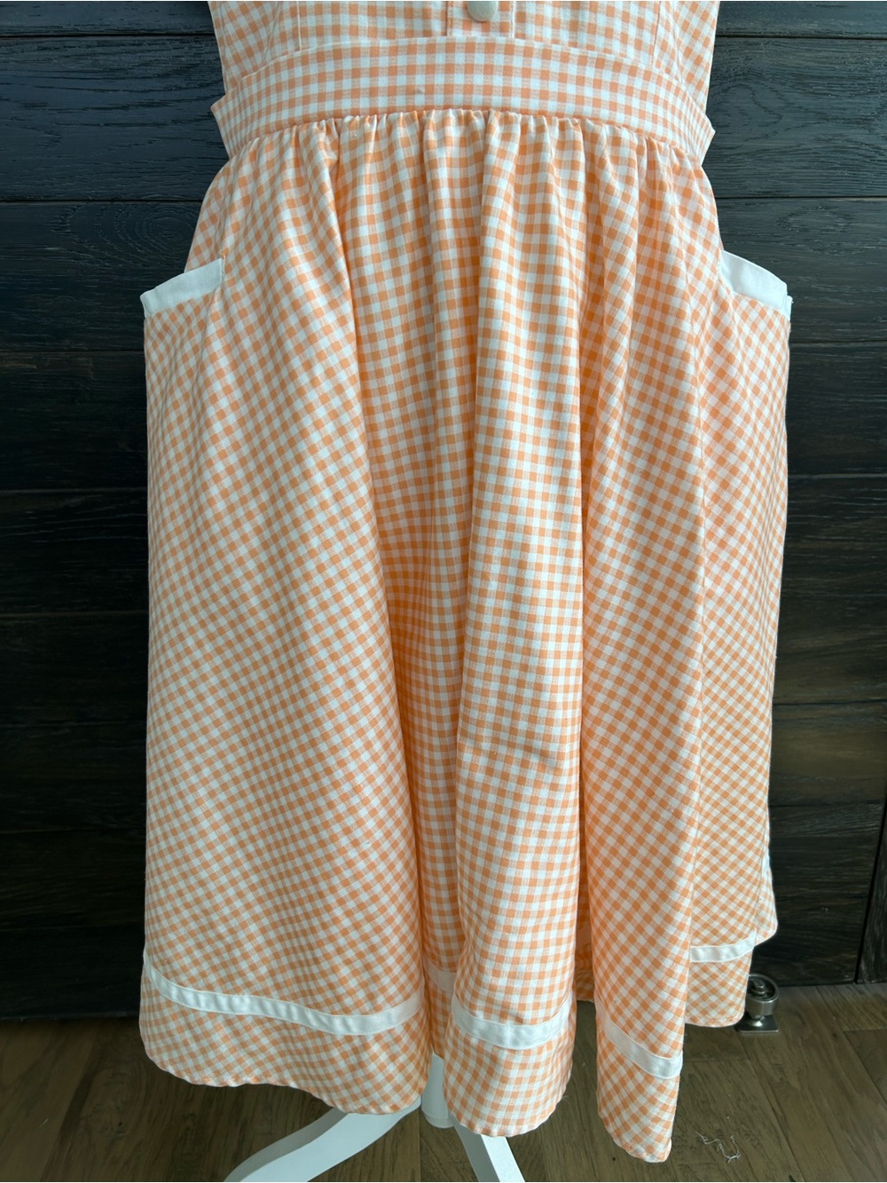 Pinup Couture Peach Orange Gingham Dee Dee Waitress Puff Sleeve Retro Dress XL - Picture 16 of 16